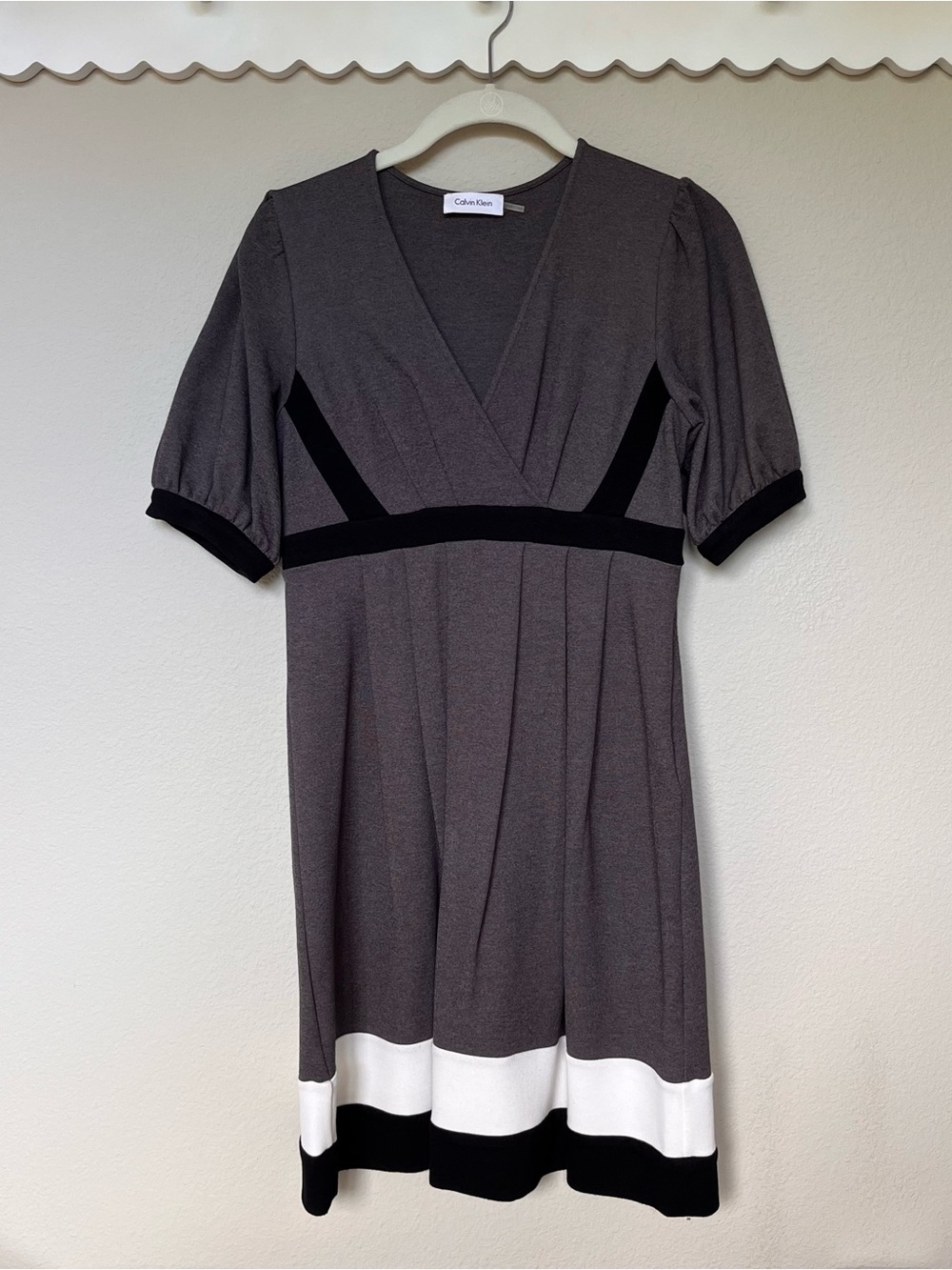 Calvin Klein Charcoal, Black and White Contrast Trim Dress